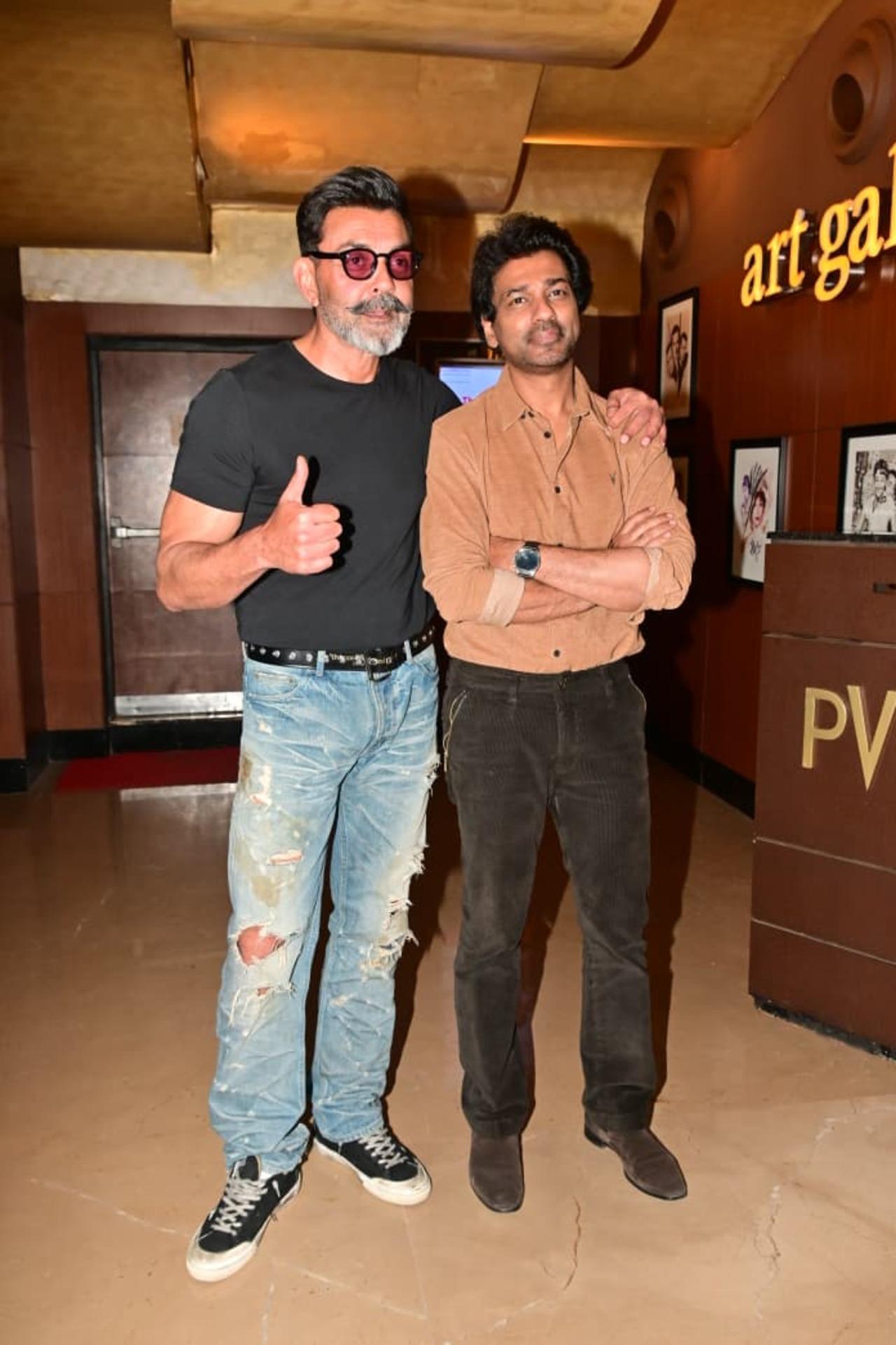 Bobby Deol and Nikhil Dwivedi were seen at a cinema hall for the premiere of Bandar.